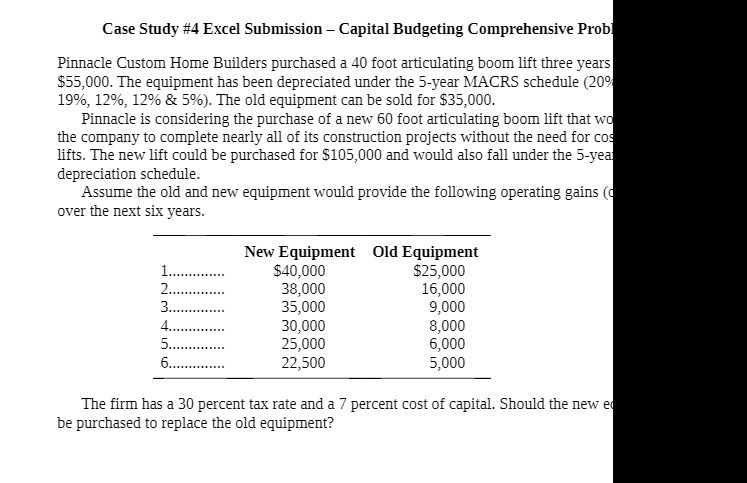  Case Study #4 Excel Submission - Capital Budgeting Comprehensive Probl Pinnacle