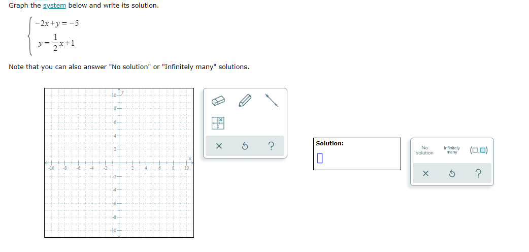  Graph the system below and write its solution. -2xty= -5 5x+1