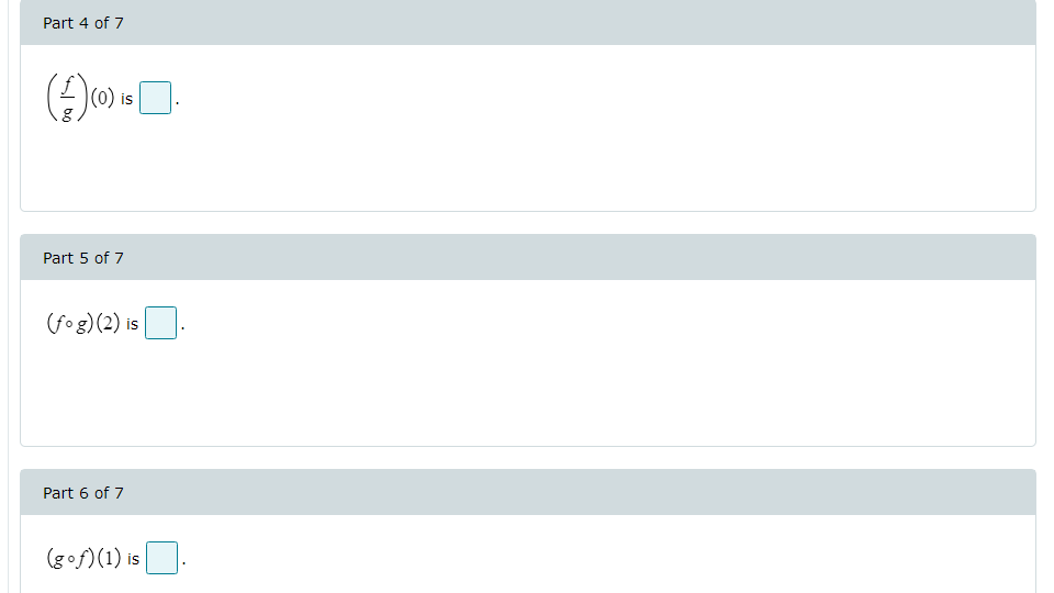 a popup The graphs of f and g are shown. Evaluate the