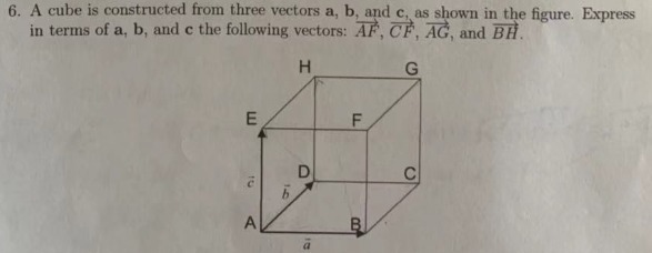 6. A cube is constructed from three vectors a, b, and