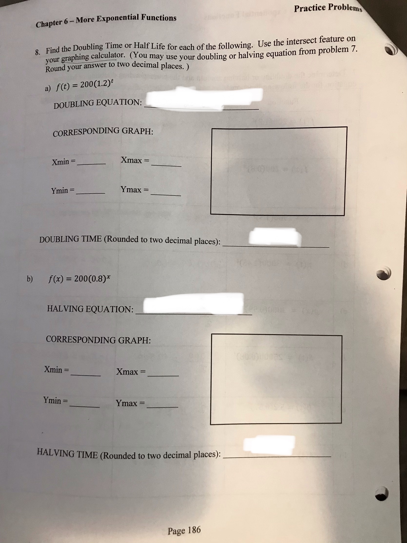 More exponential Function Chapter 6 - More Exponential Functions Practice Problems 8.