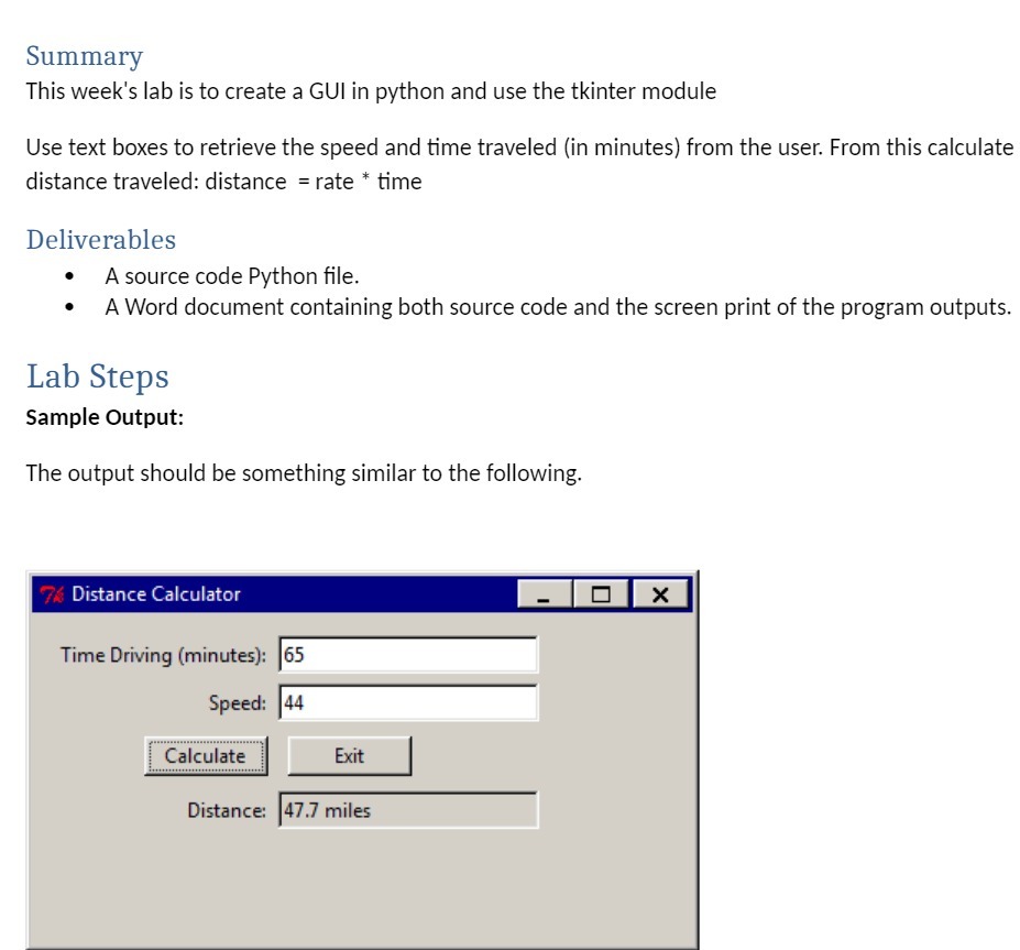Summary This week's lab is to create a GUI in python