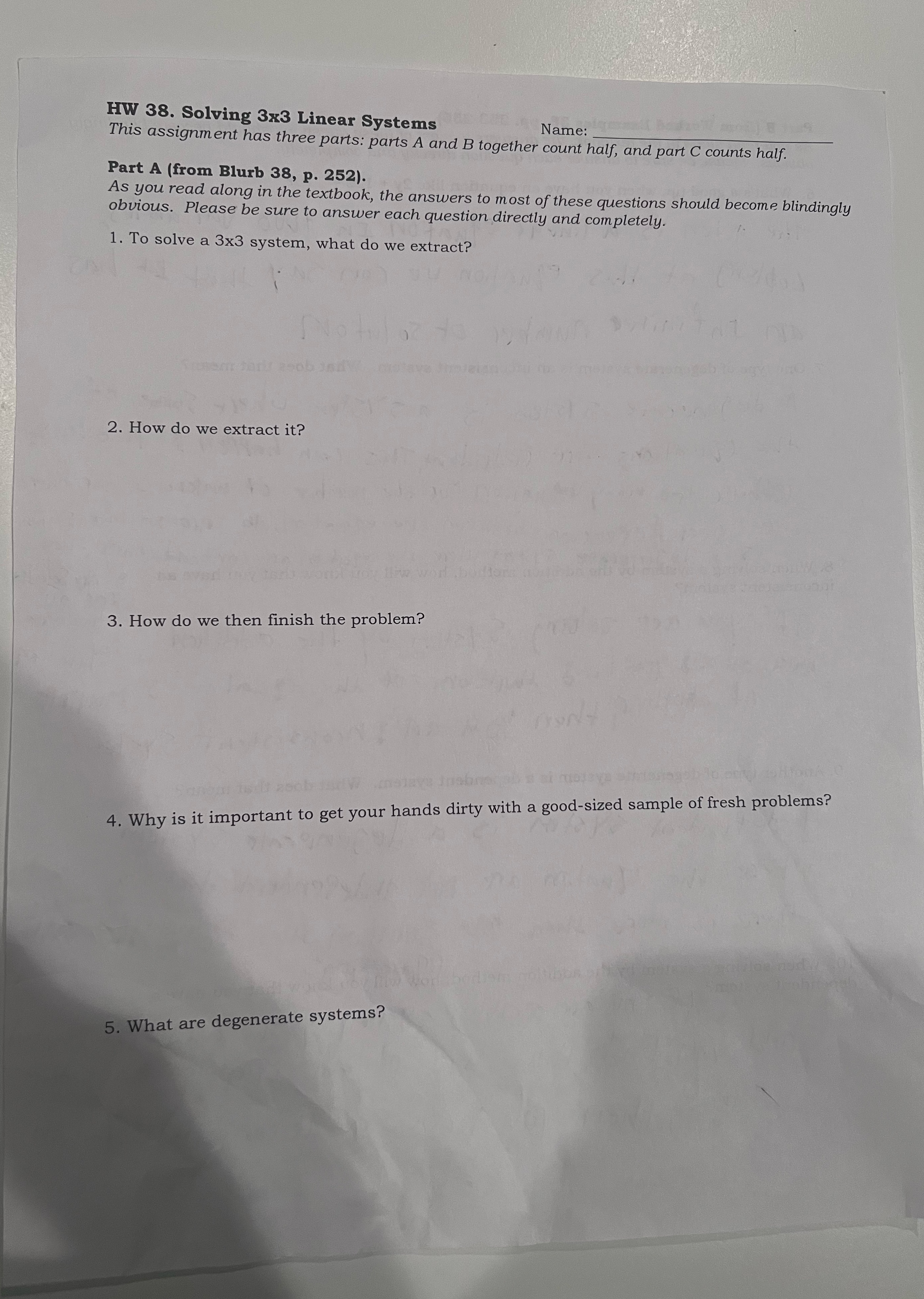 HW 38. Solving 3x3 Linear Systems Name: _ This assignment has