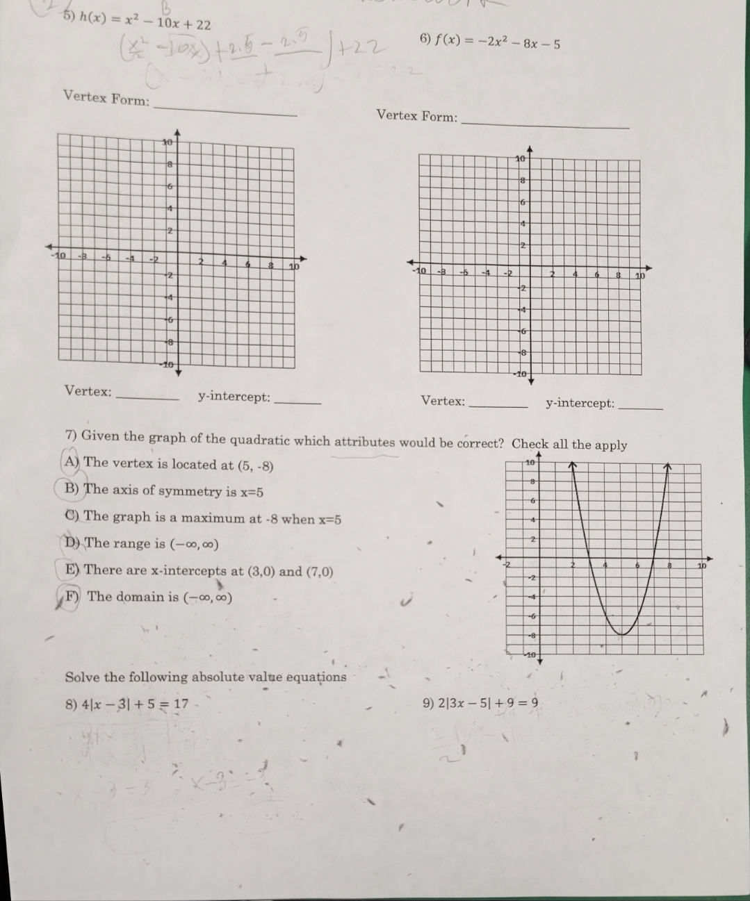algebra two homework completing the square to write & graph quadratics practice.