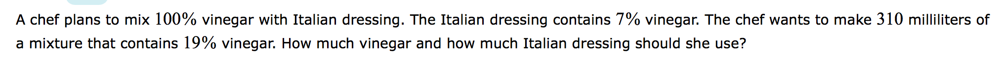 Solving a percent mixture problem using a system of linear equations A