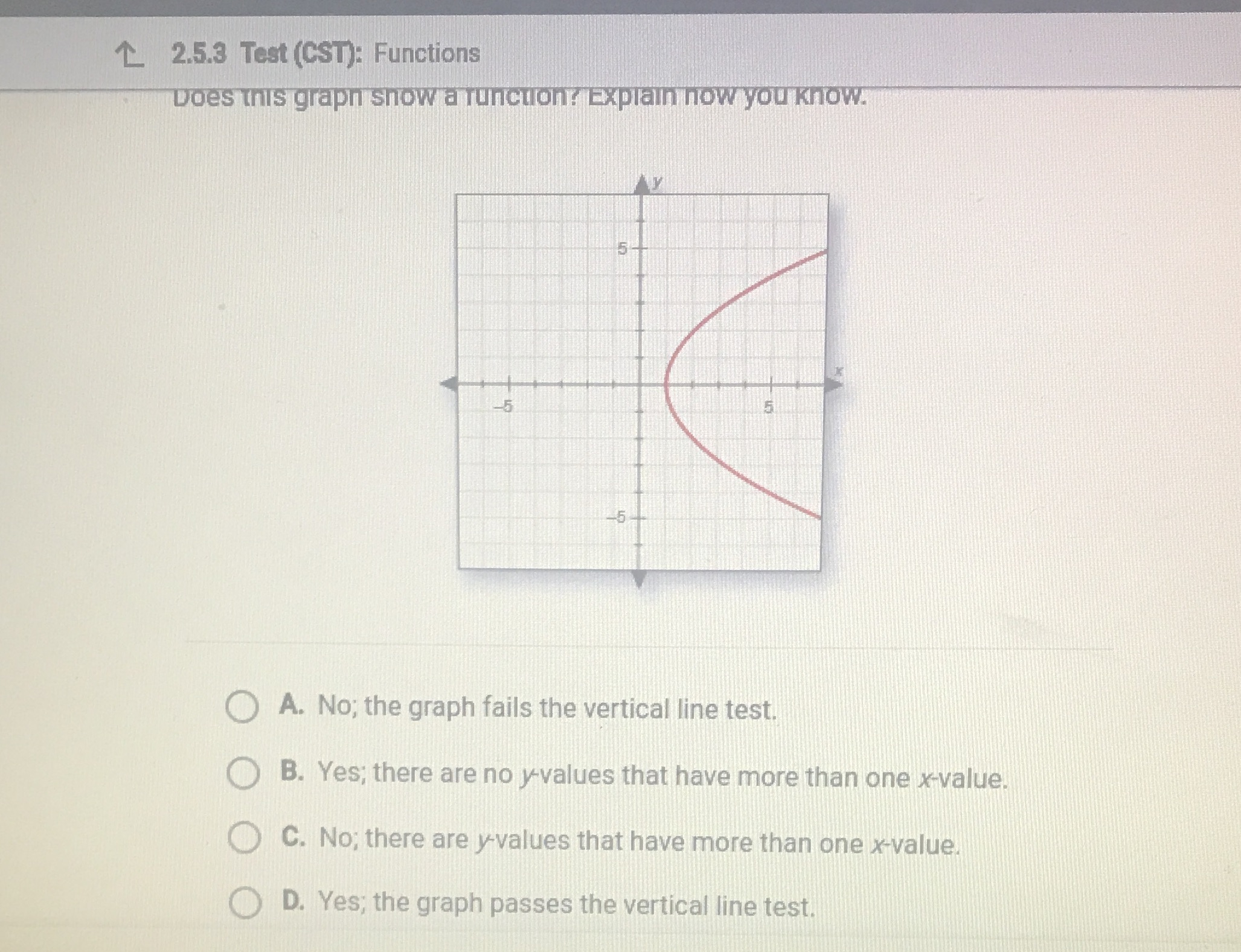  2.5.3 Test (CST): Functions Does this graph show a function? Explain
