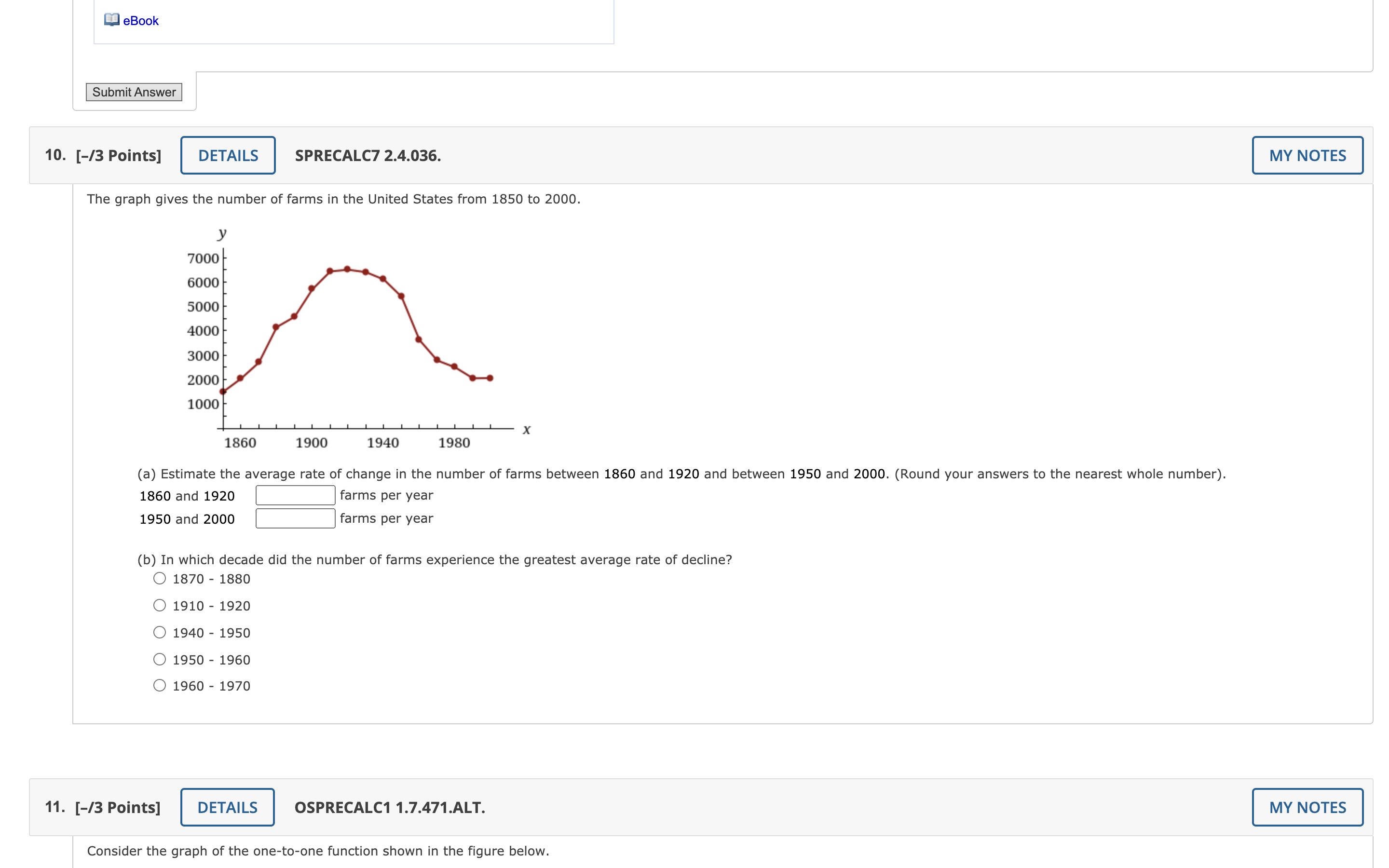 questions 10 and 11 eBook Submit Answer 10. [-/3 Points] DETAILS SPRECALC7