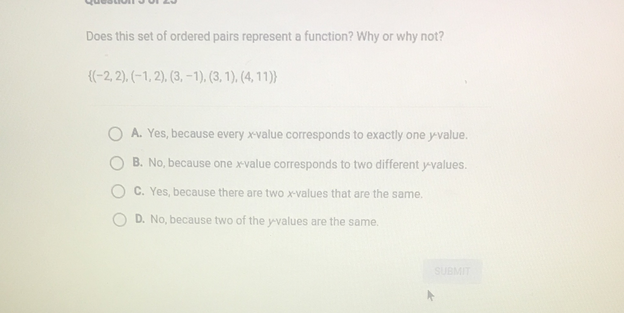 Does this set of ordered pairs represent a function? Why or