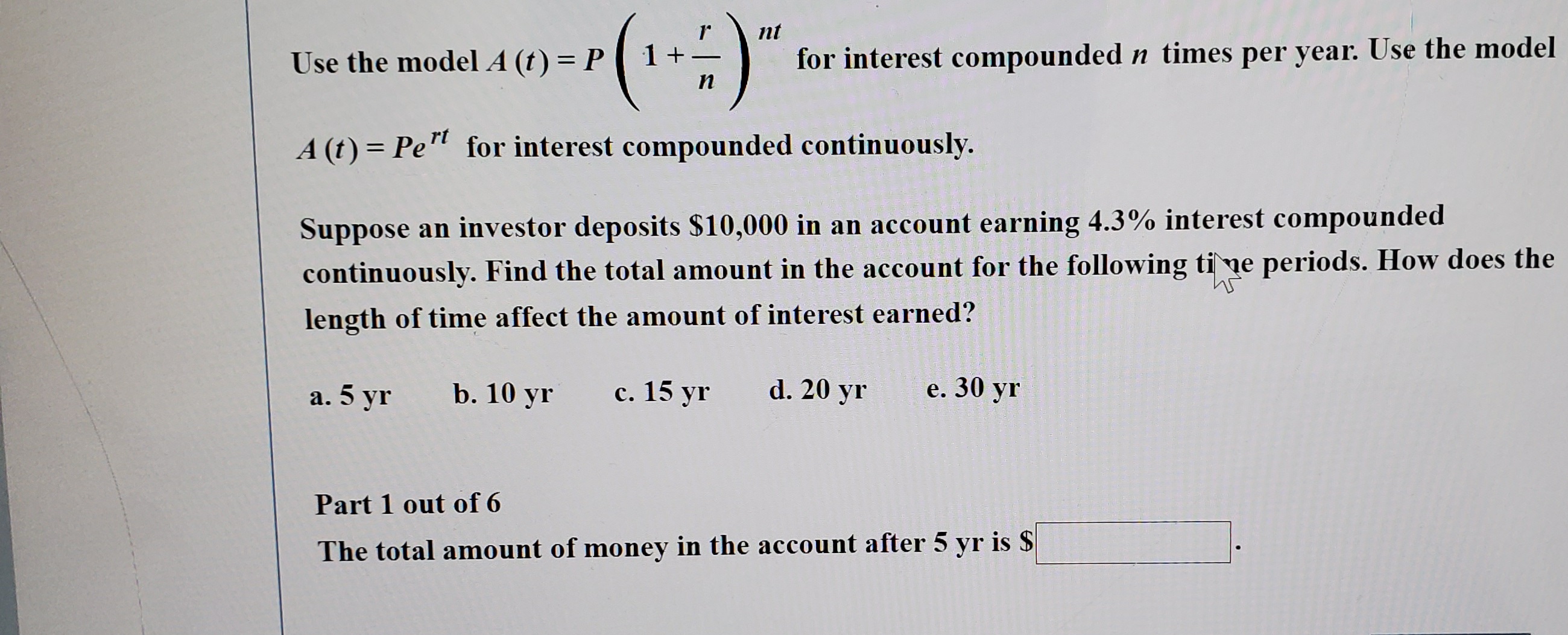 nt Use the model A (t) = P 1 + for