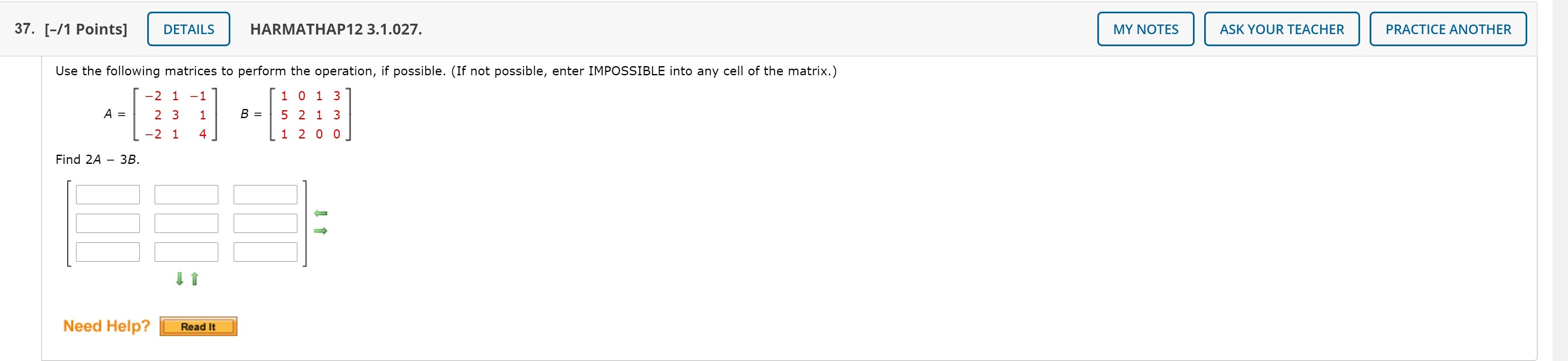 0 -2 4 10 ( x, y, z) = Need Help? Read