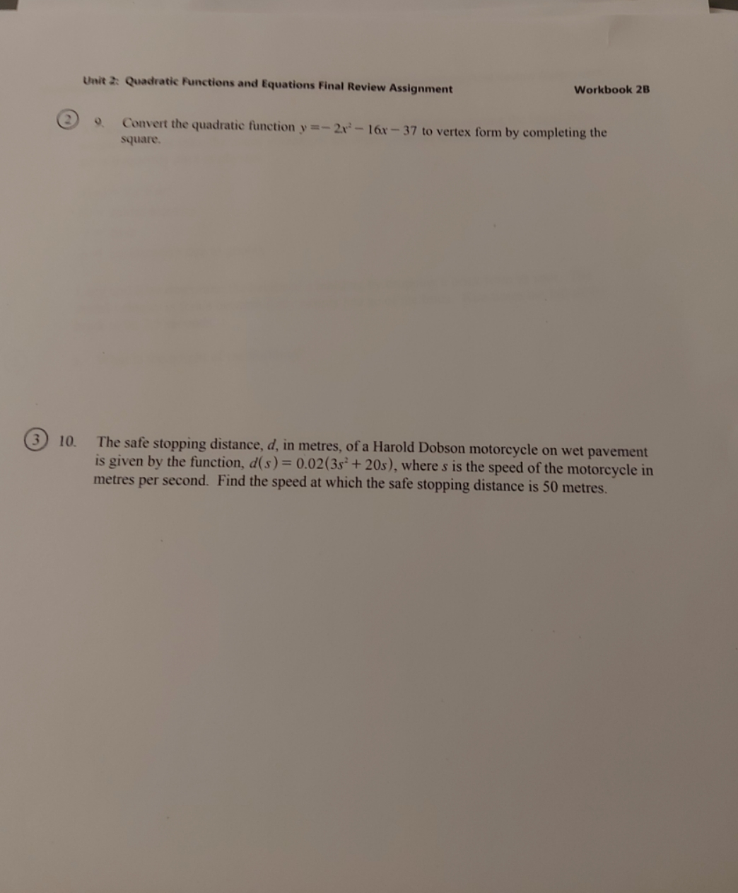can someone do this for me. I'm lost Unit 2: Quadratic Functions