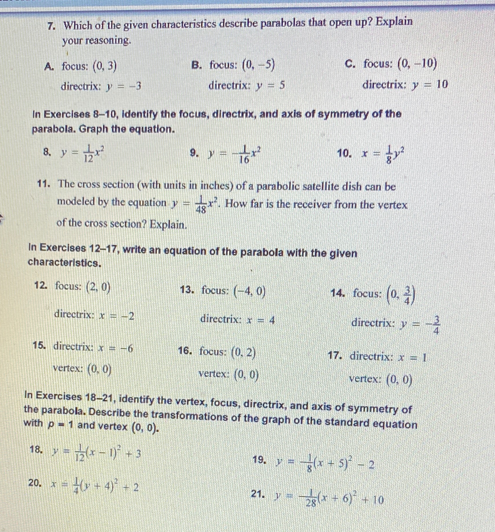 Focus and DirectrixYou only need to do 6 problems Do 7, 8