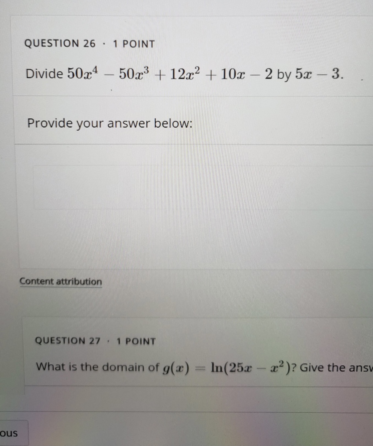 . 1 POINT Which expression is an expanded form of In [