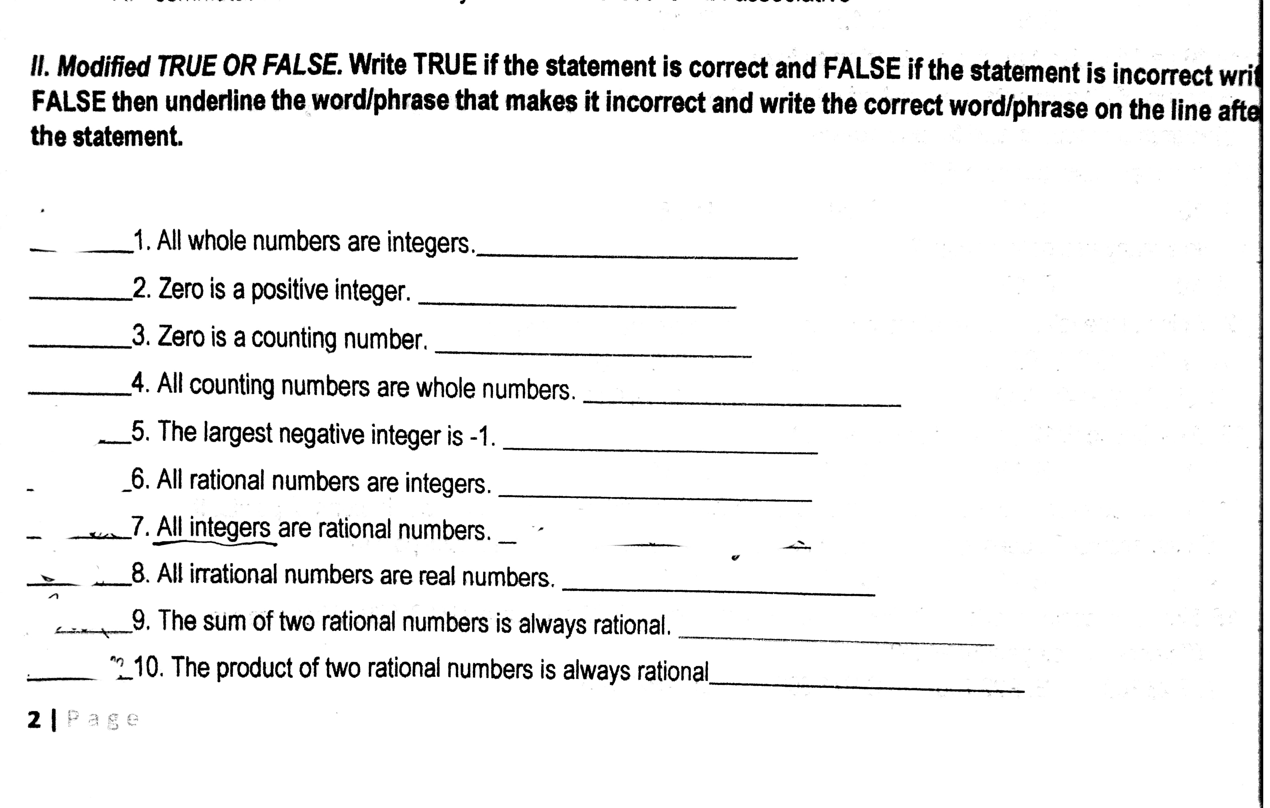 Asap Il. Modified TRUE OR FALSE. Write TRUE if the statement is