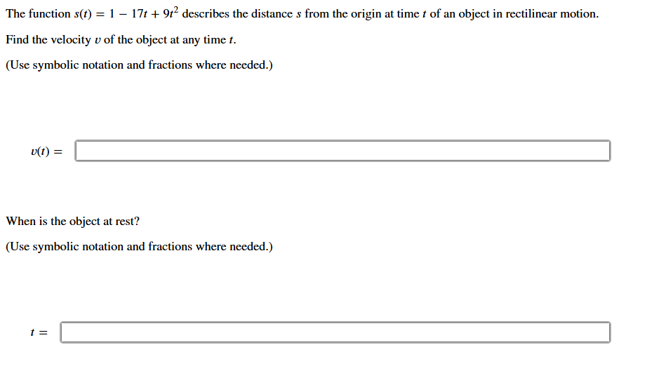  The function s(t) = 1 17t 4 9\" describes the distance