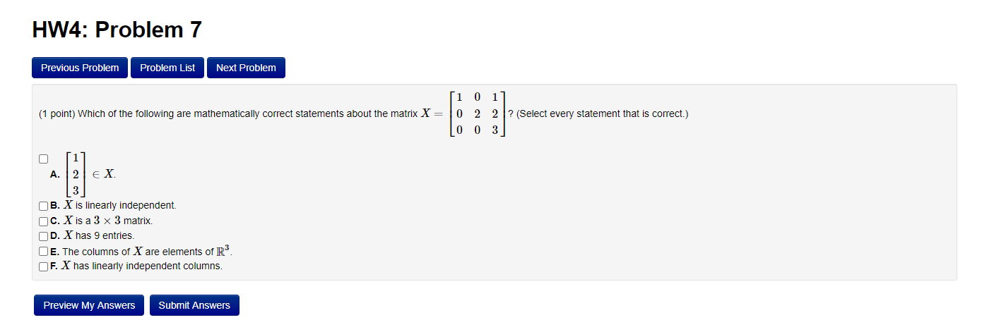 Select all true statements HW4: Problem 7 Previous Problem Problem List Next