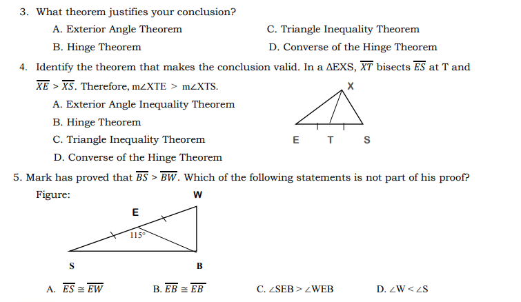 greater than the length of the third side? A. Exterior Angle Theorem