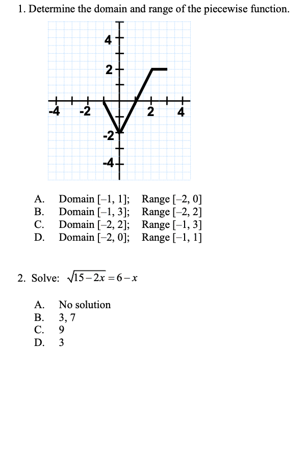 practice problems with no solutions 1. Determine the domain and range of