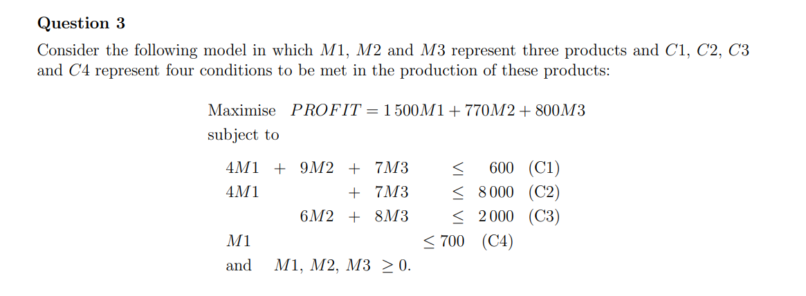 values, the nonbasic variables and their values, and the corresponding prot. (4)