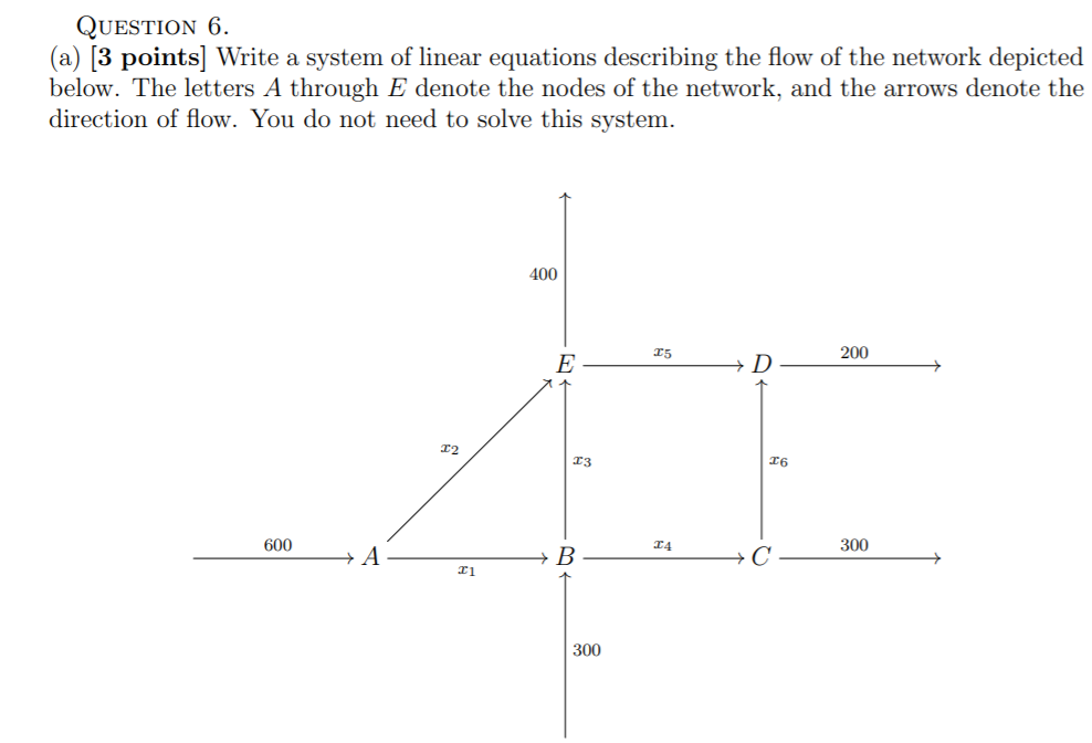  QUESTION 6. (a) [3 points] Write a system of linear equations