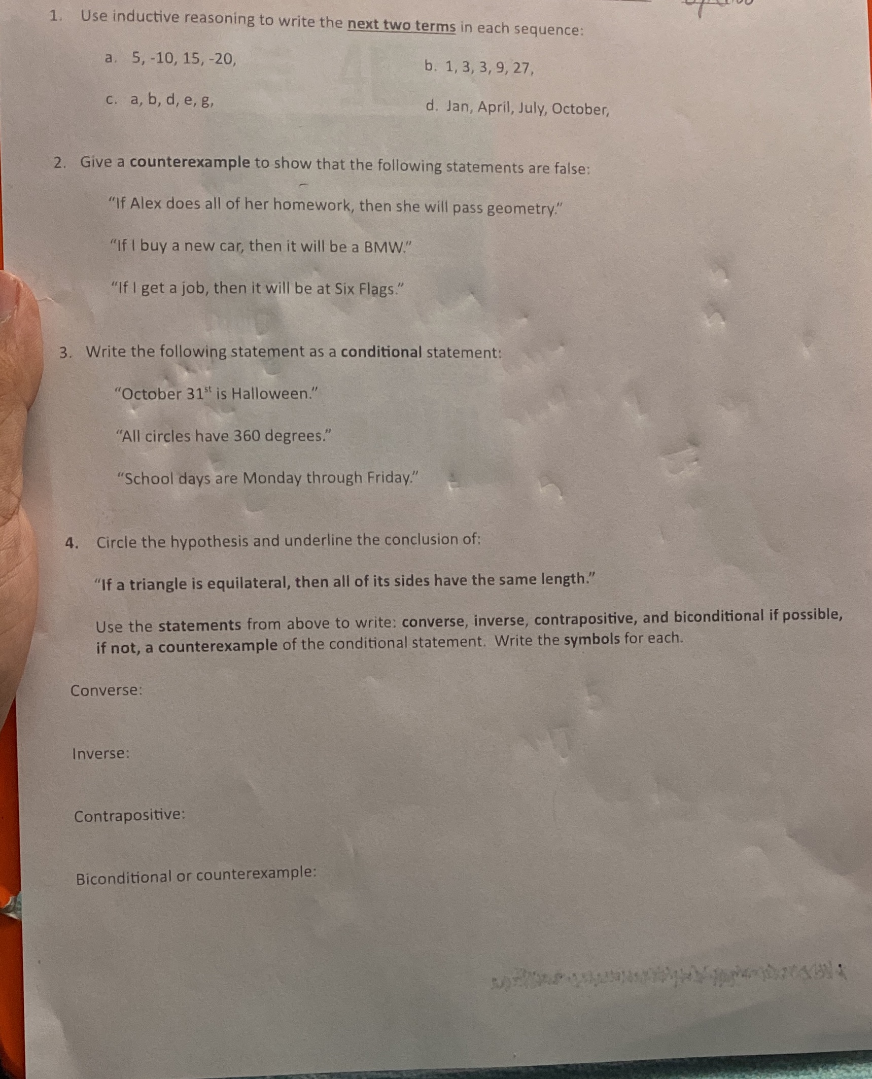  1. Use inductive reasoning to write the next two terms in