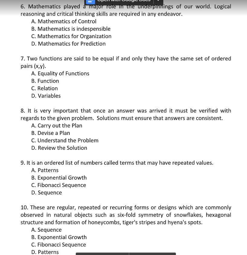 write the letter of the answer. 1. When two quantities x and