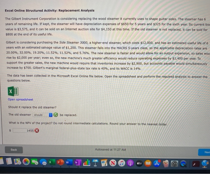  Excel Online Structured Activity: Replacement Analysis The Gilbert Instrument Corporation is