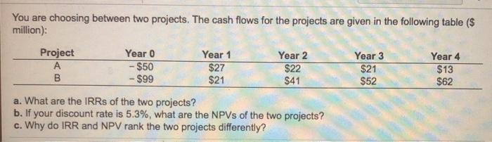 please answer all three parts You are choosing between two projects. The