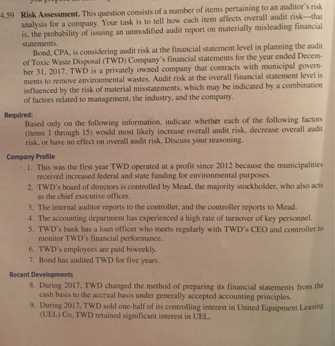 You will be using the background information provided at the beginning