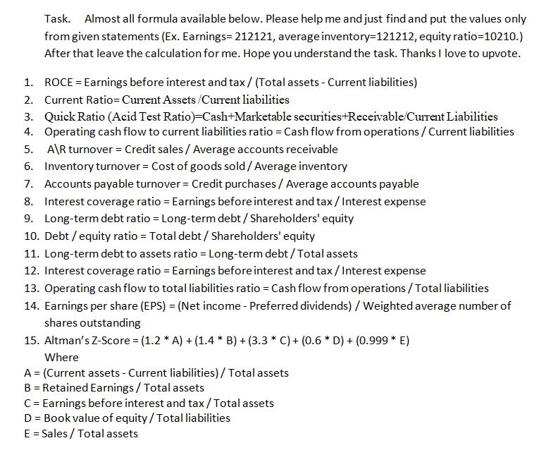  Please help me. Task. Almost all formula available below. Please help