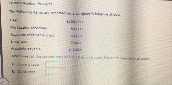  Current Position Analysis The following items are reported on a company's