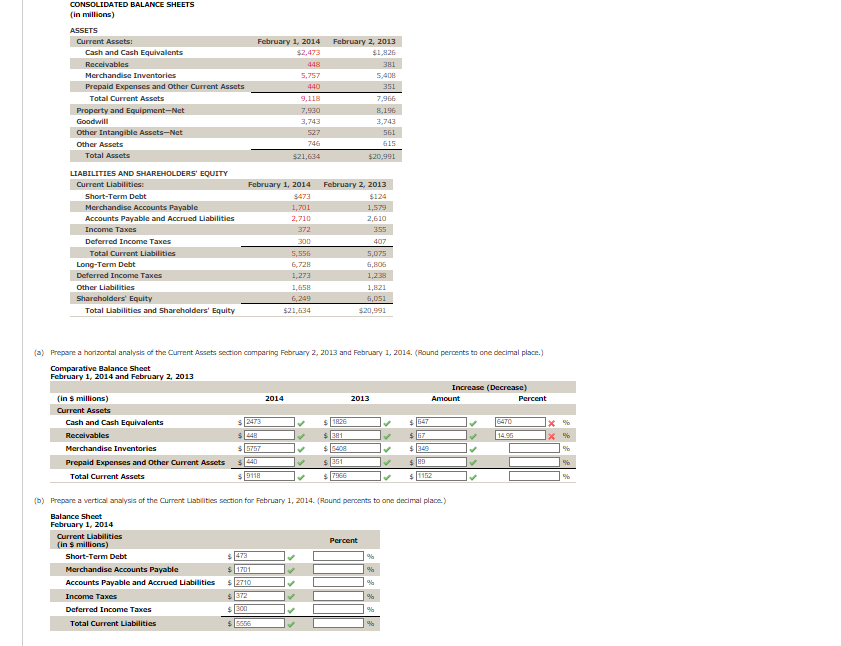  Need help with the percents part ? CONSOLTDATED BALANCE SHEETS (in
