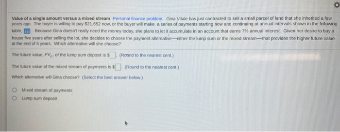  Value of a single amount versus a mixed stream Personal finance