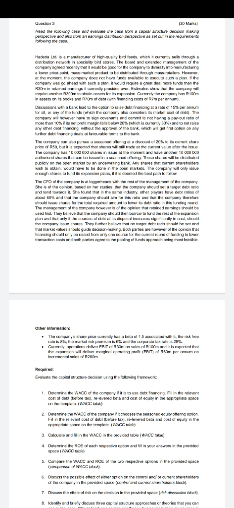 Question 3 (30 Marks) Read the following case and evaluate the