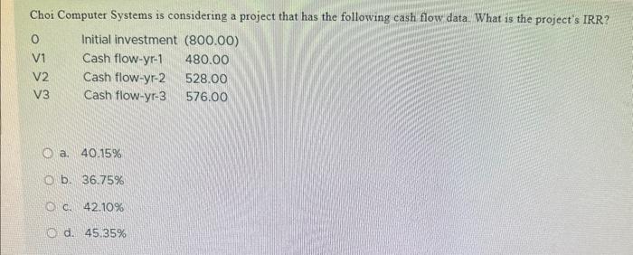  Choi Computer Systems is considering a project that has the following