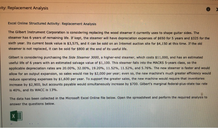  wity: Replacement Analysis Excel Online Structured Activity: Replacement Analysis The Gilbert
