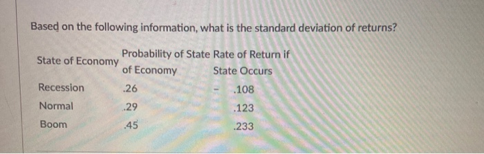  Based on the following information, what is the standard deviation of