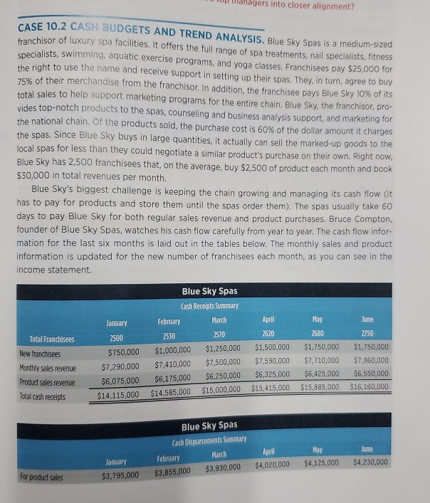 managers into closer alignment? CASE 10.2 CASH BUDGETS AND TREND ANALYSIS.