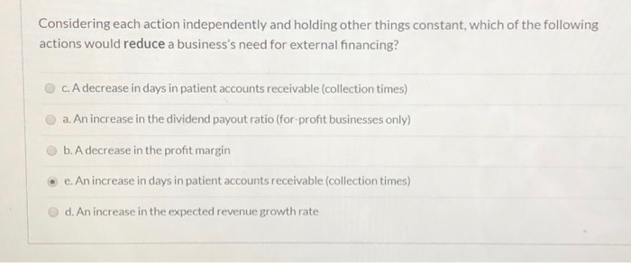  Considering each action independently and holding other things constant, which of