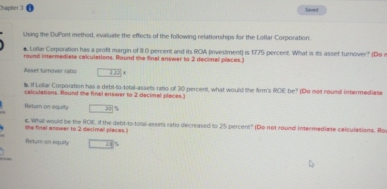  hapter 3 i Using the DuPont method, evaluate the effects of