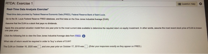  RTDA: Exercise 1 Question Help Real-Time Data Analysis Exercise "Real-time data