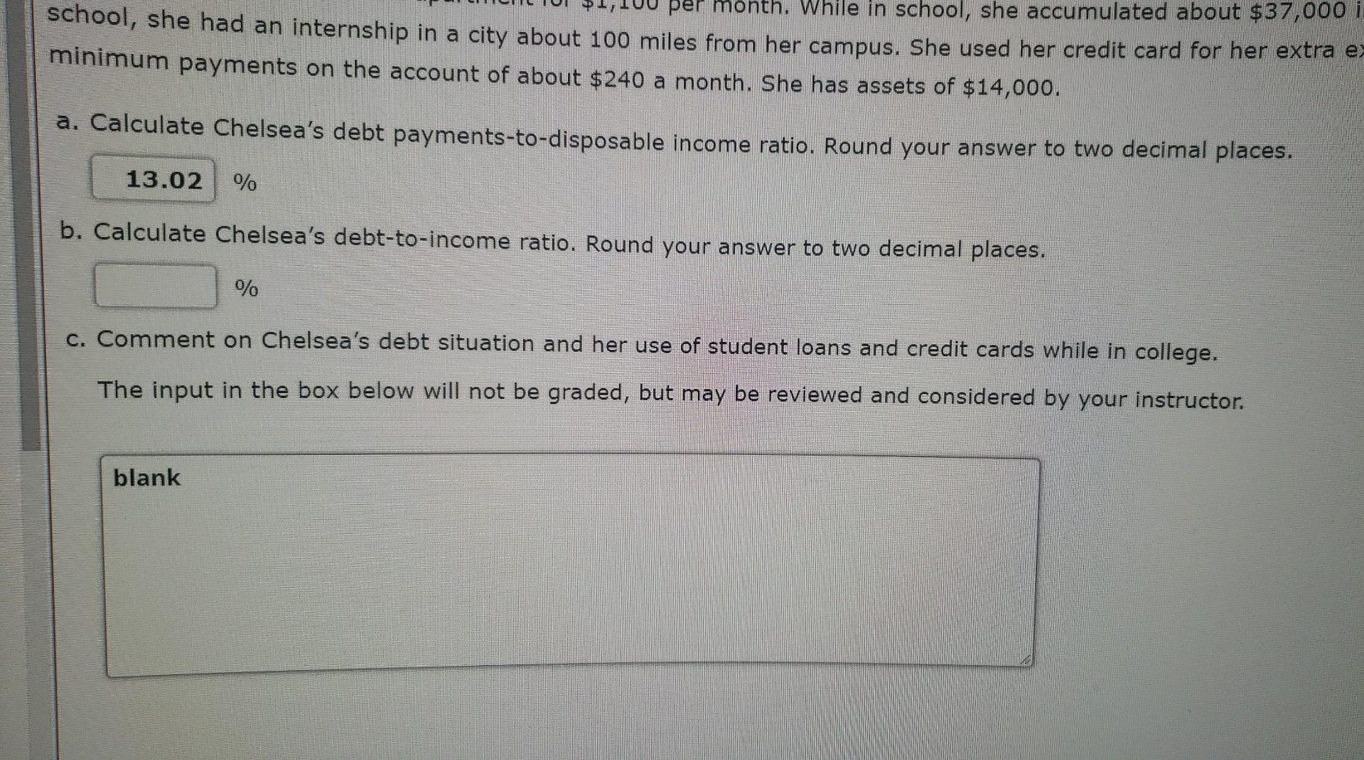 please help. per month. While in school, she accumulated about $37,000 i