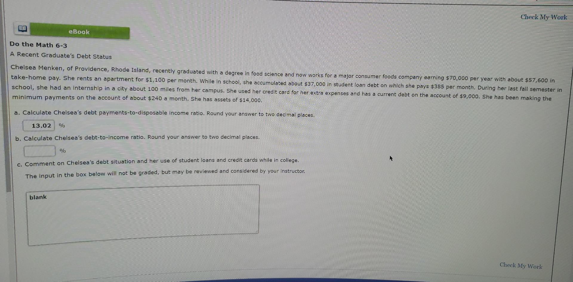 school, she had an internship in a city about 100 miles from