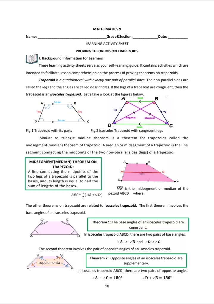 some of the concepts in geometry especially in connection with trapezoid and
