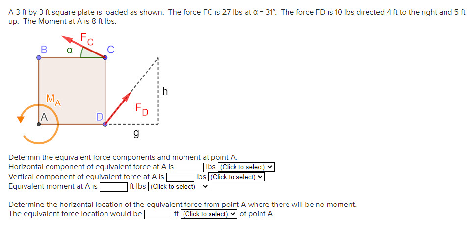 A 3 ft by 3 ft square plate is loaded as shown.The