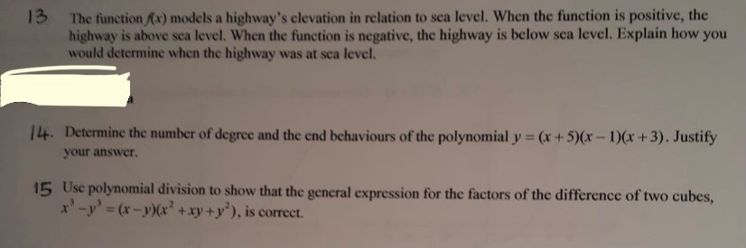 13 The function fx) models a highway's elevation in relation to