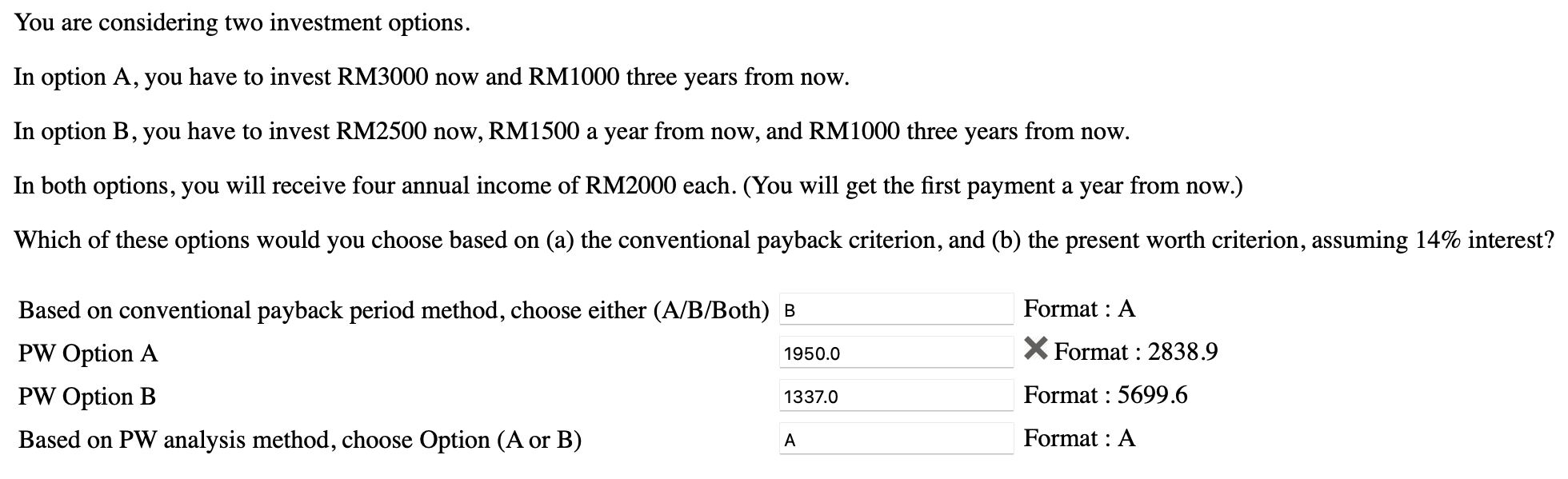 Please help to get answer for second question which is "PW Option