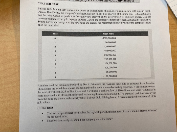  e projects should the company accept? CHAPTER CASE Bullock Gold Mining