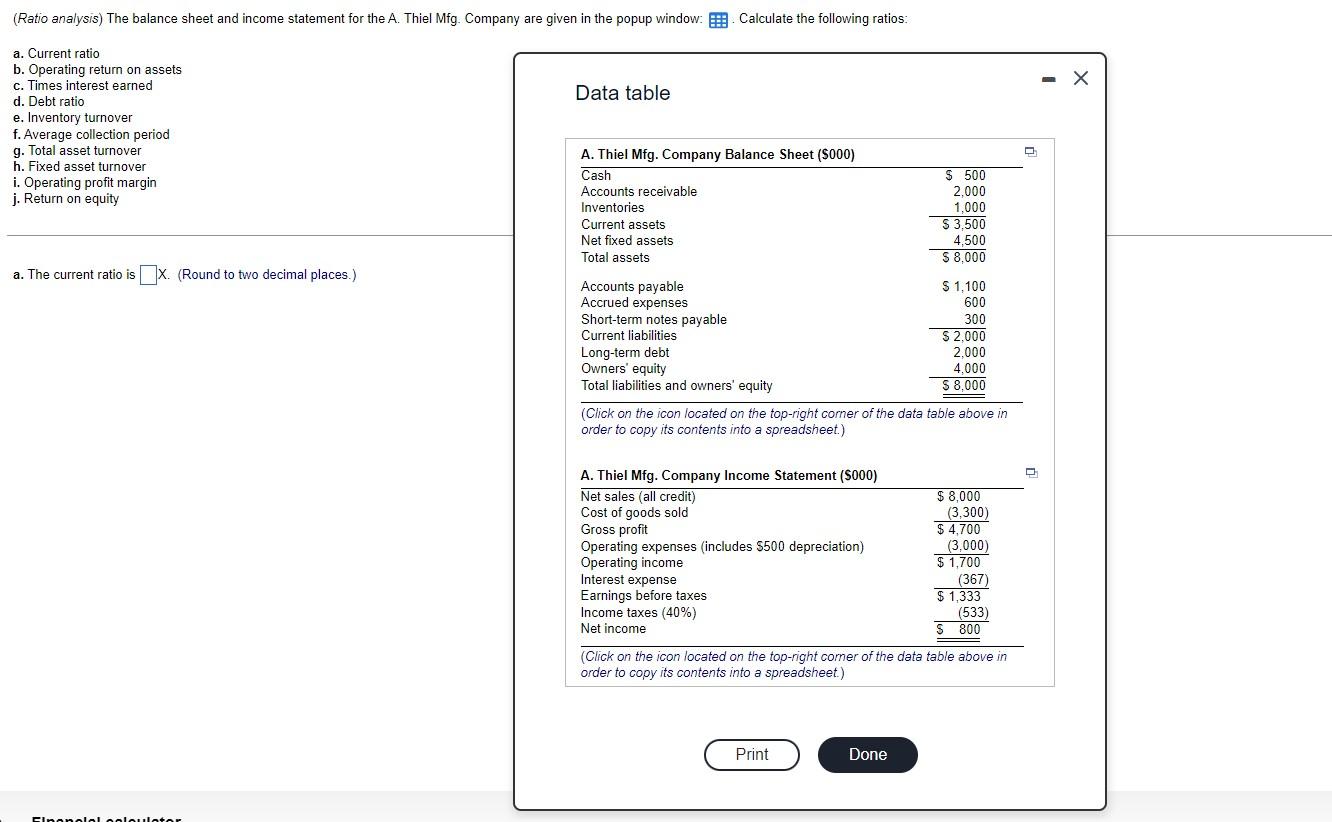  c. Times interest earned d. Debt ratio Data table e. Inventory