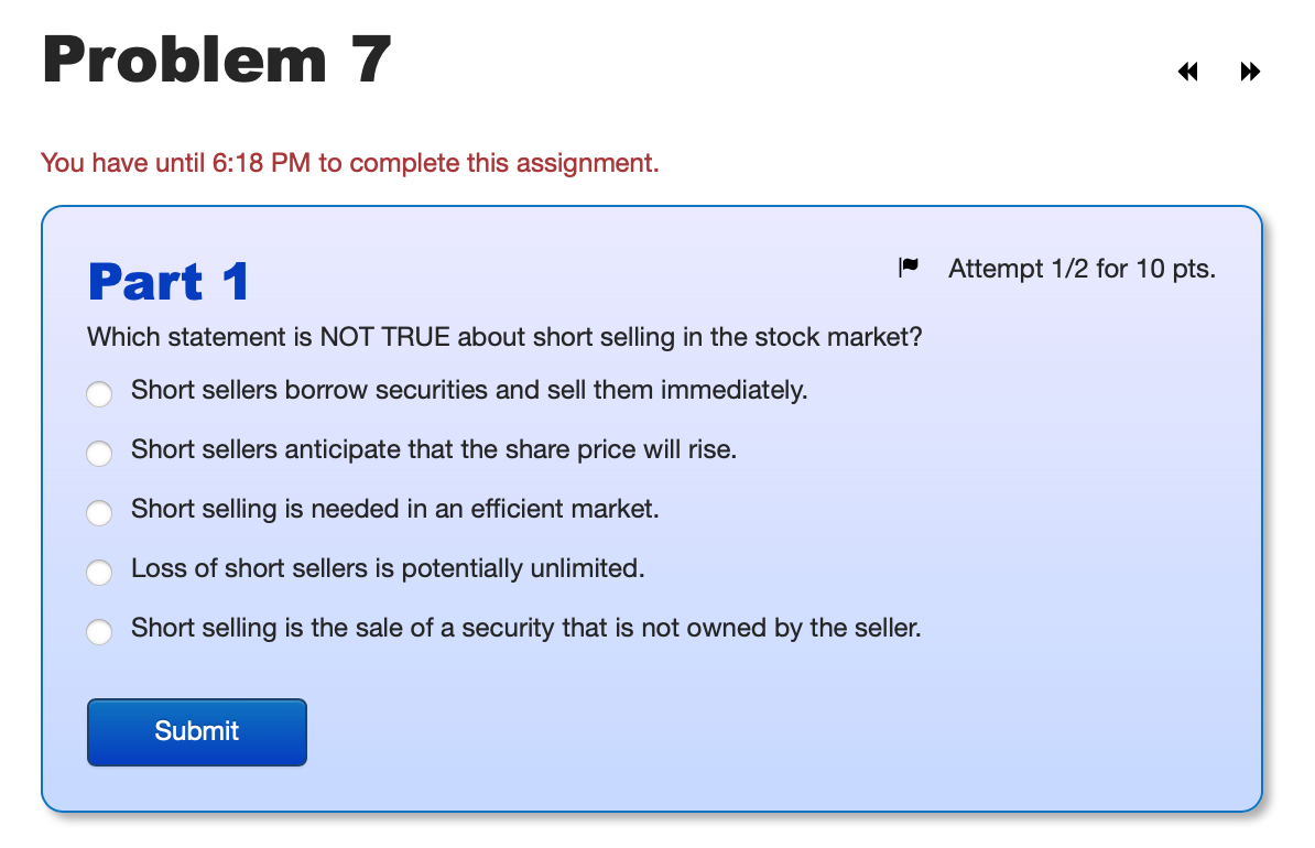  You have until 6:18 PM to complete this assignment. Part 1